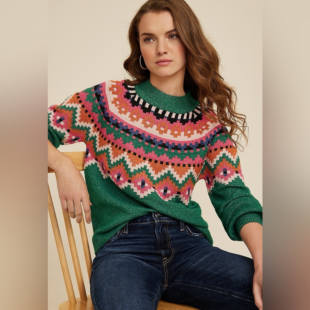 Maurice’s Green Fair Isle Mock Neck Sweater M